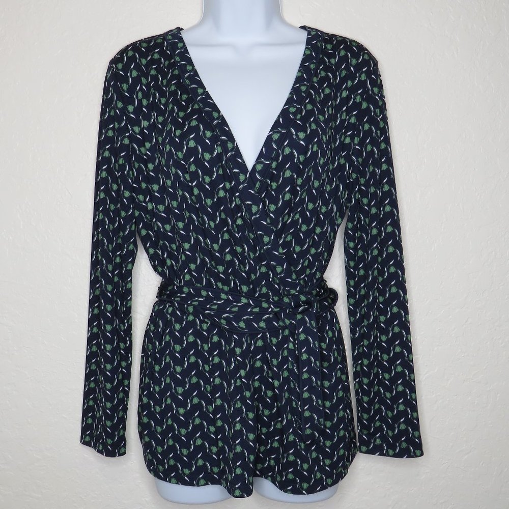 Ann Taylor* Women's Long Sleeve Cross Body Straight Hem Floral Blouse~ Large‎